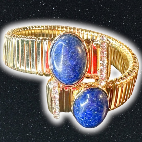 Princess Diana / Meghan Markle Inspired Blue Gemstone & CZ Goldtone Bracelet - Picture 2 of 16